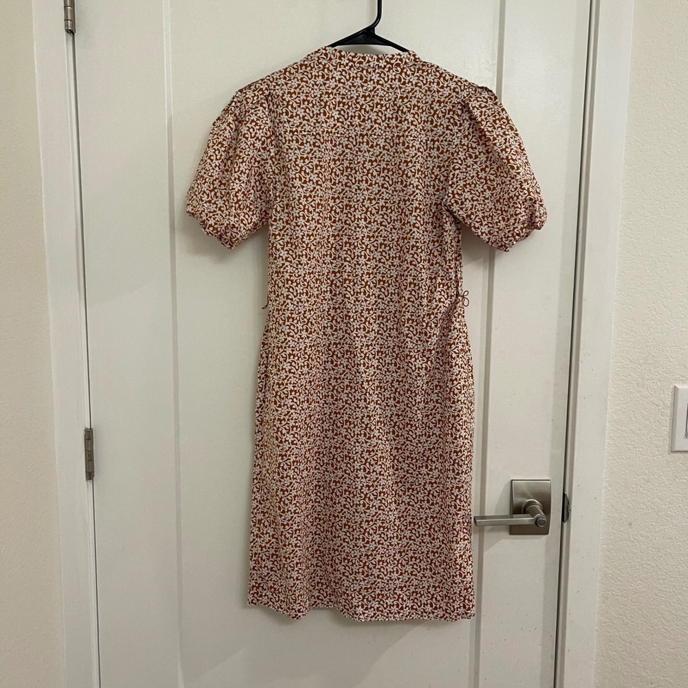 Boden Womens Puff Sleeve Midi Dress Brown Front Button Cottagecore - Picture 7 of 10